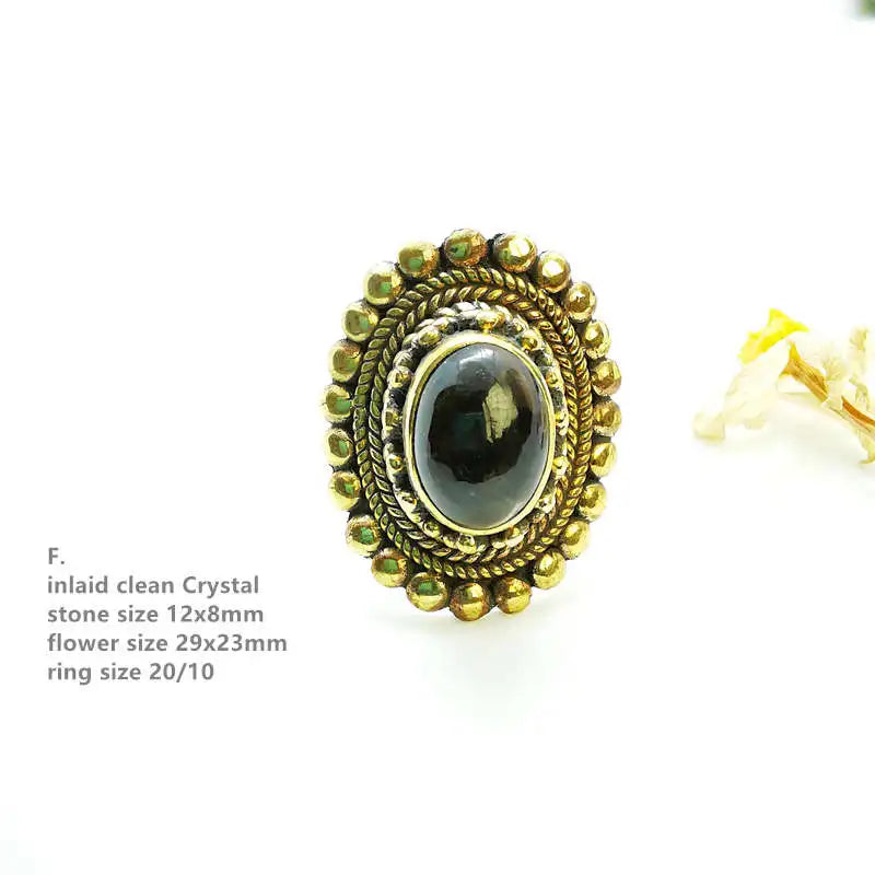Large Oval Natural Stone Gold Plated Semi-Precious Stone Ring R230