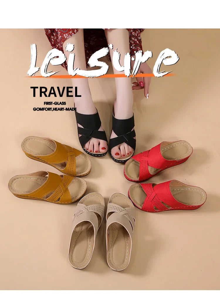 Dép Nữ Đế Xuồng Da Vintage Thoáng Khí 2024