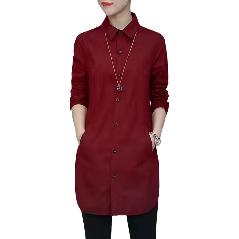 Women Shirt Elegant Side Split Irregular Hem Solid Color Basic Shirt Spring Summer Mid Length Underlay Shirt Casual Loose Shirts