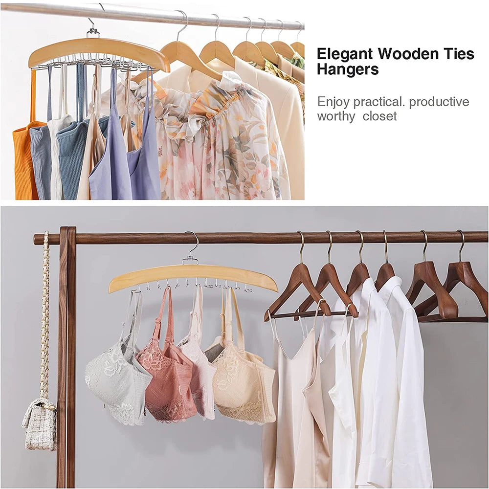 24 Hook 360° Rotating Wooden Tie &amp; Belt Hanger