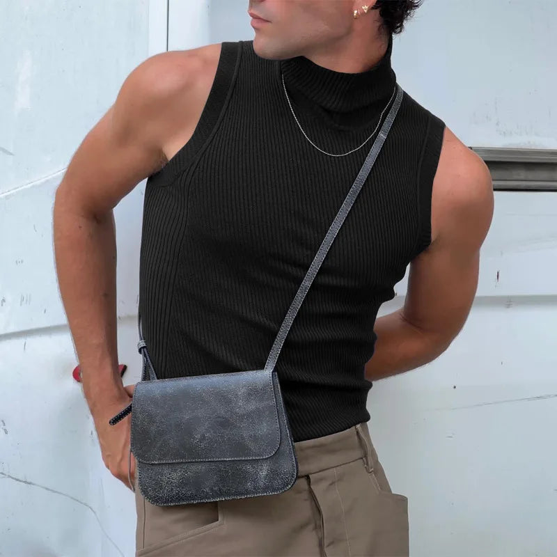 Áo Tank Nam Đen Cổ Lọ Thể Thao Phong Cách Streetwear - Daisan Mart