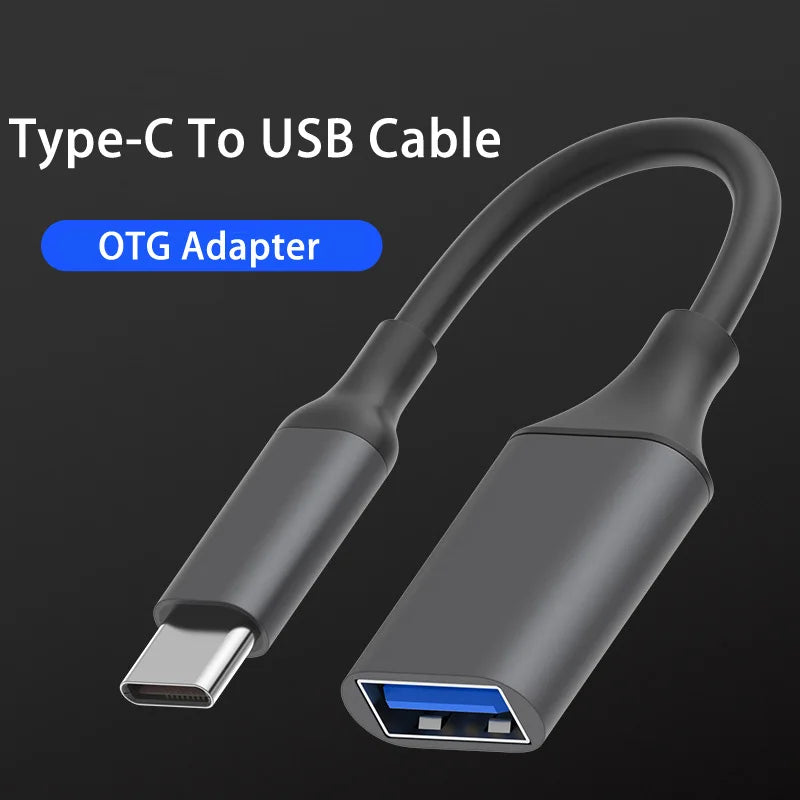 Cáp chuyển đổi Type-C sang USB màu đen, chữ "OTG Adapter" trên nền đen.