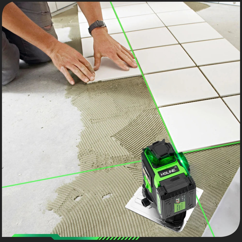 HGLINE 16 Lines 4D Laser Level APP Remote Control Rechargeable Self-leveling 360 Green Line leveling 6000mAh Big Li-ion Battery