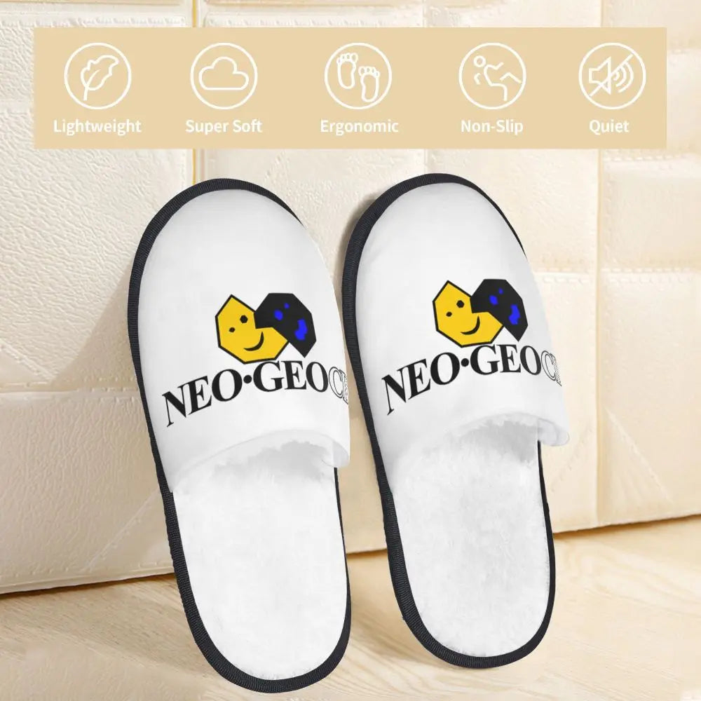 Neo Geo Logo Printed Warm Furry Slippers Gamer Style
