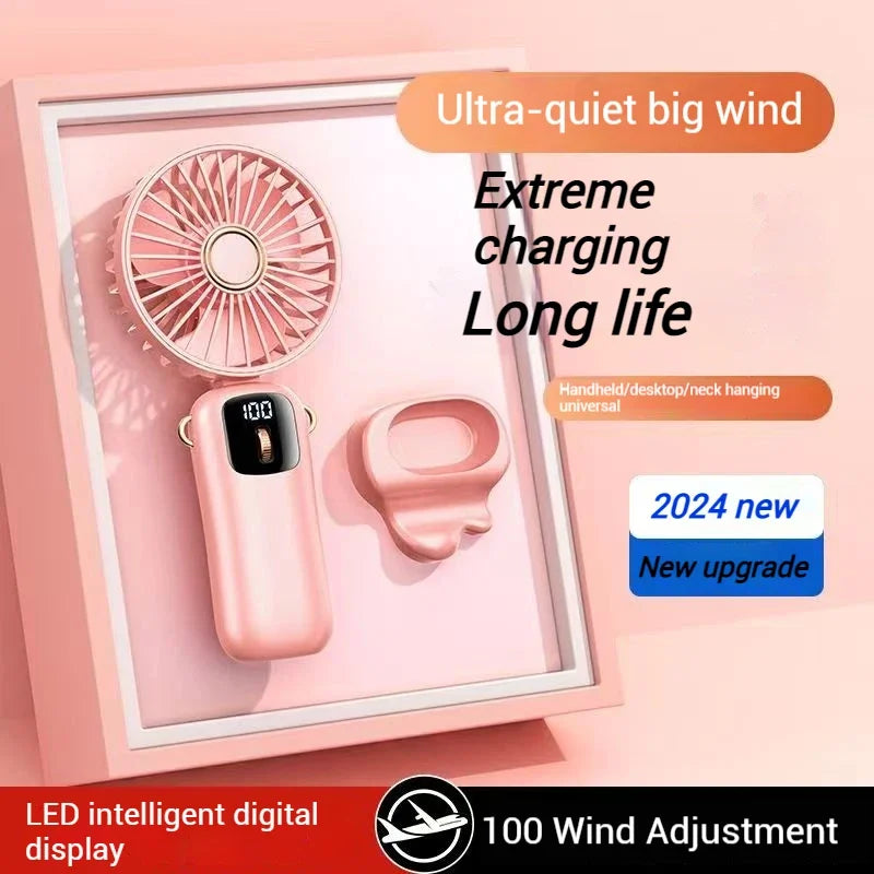 Quạt Cầm Tay Mini Sạc Type-C 4000mAh, Gập 90°, 5 Tốc Độ