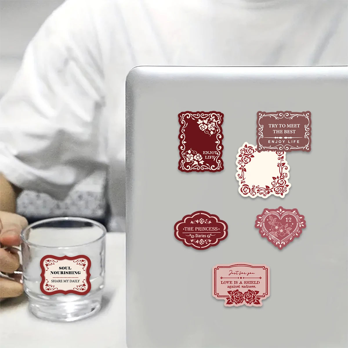 30pcs Rose Red English Label Pattern Stickers for Notebooks, Water Bottles, Suitcases and Mobile Phones, Party Stickers