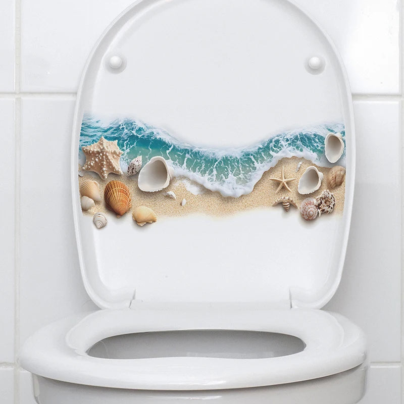 1pc Sea Beach Exquisite Shell PVC Toilet Sticker Bathroom Toilet Seat Waterproof Sticker Self-adhesive Decorative Wall Sticker