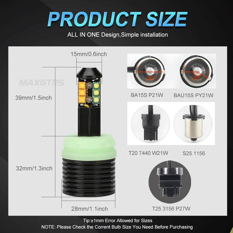 Canbus 12SMD Error-Free Color Changing LED Car Light Bulbs