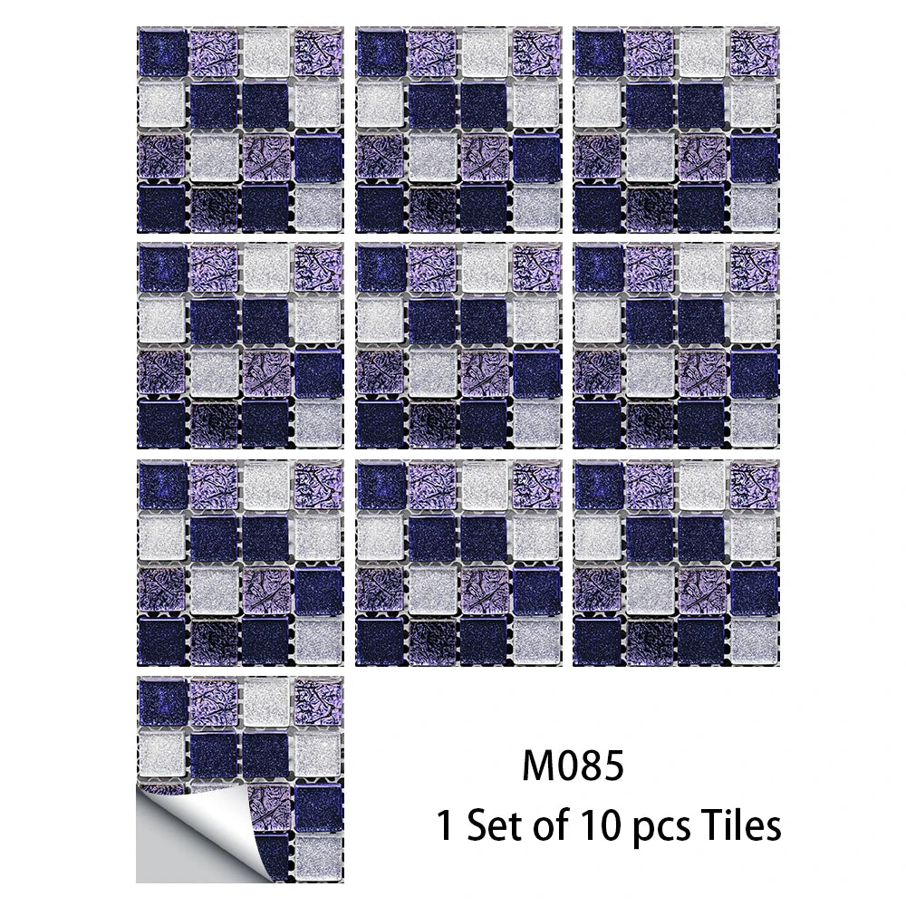 10pcs Flat Mosaic Style Tiles Sticker Kitchen Bathroom Waterproof &amp; Oilproof Art Wall Sticker Peel &amp; Stick Surface Glossy Film