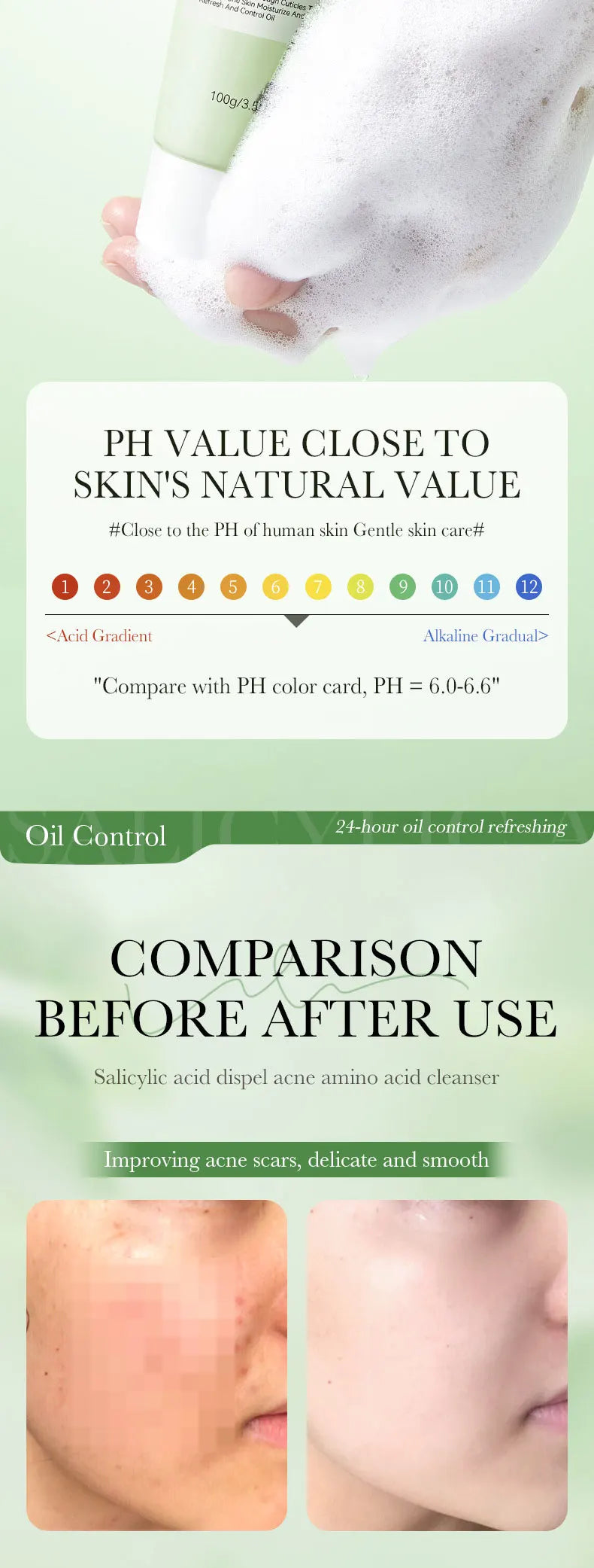 SADOER Salicylic Acid Facial Cleanser Face Wash Foam Face Cleanser Moisturizing Facial Cleansing Hydrating Skin Care Products