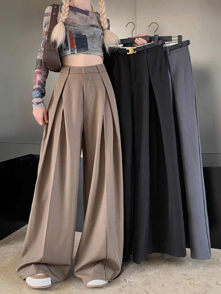 Office Suit Pants Floor Mop Pants For Women's Autumn Korean Version 2024 New High Waisted Design Loose Wide Leg Casual Pants - Daisan Mart