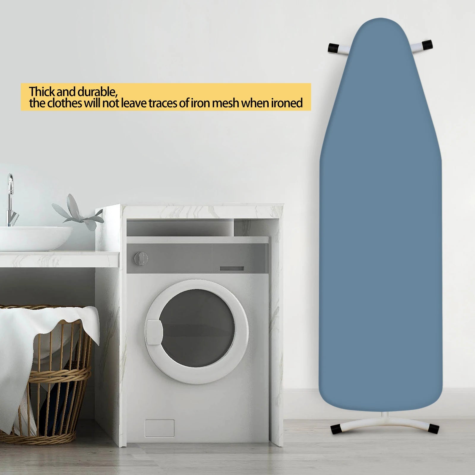 Ironing board cover 140x50cm, cotton cover and thick felt liner, easy to fit, resistant to burning, Morandi color
