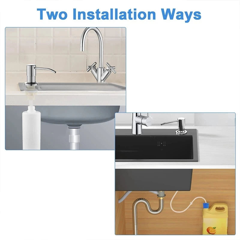 500毫升液體皂液瓶水槽安裝式手動壓力皂液器瓶廚房水槽液體皂液器幫浦不銹鋼