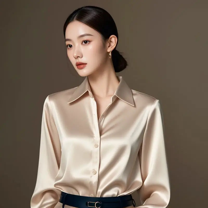 Áo Sơ Mi Lụa Công Sở Nữ Hàn Quốc Dáng Ôm Dài Tay - Daisan Mart