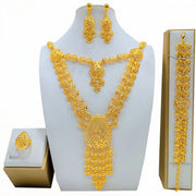 24K Gold Wedding Jewelry Set: Necklace, Ring, Earrings