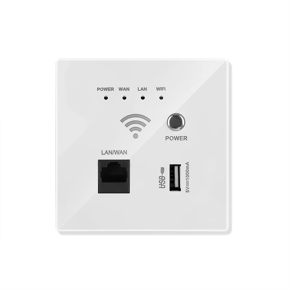 Smart Wireless AP Relay 300Mbps Access Point WiFi Repeater Wifi Extender 220V Power Wall Embedded Router Panel USB Charger RJ45