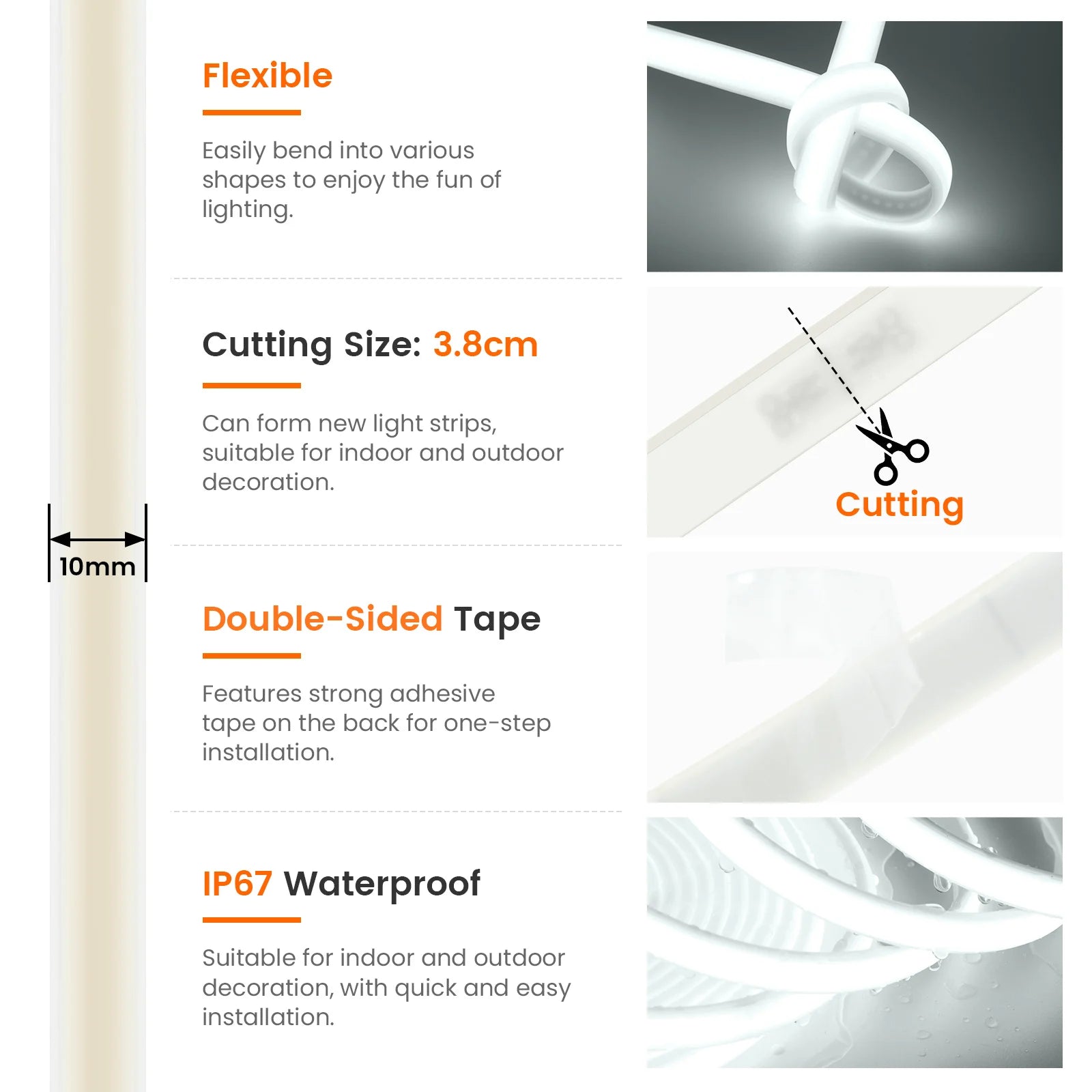 Dải Đèn LED COB Chống Nước IP67 Dẻo 12V 24V 320LEDs/M - Daisan Mart