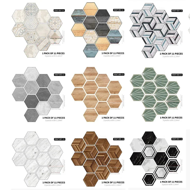 22PCS Self-adhesive Moroccan Style Hexagonal Diagonal Floor Stickers Non-slip Waterproof Decals for Kitchen Bathroom Decoration