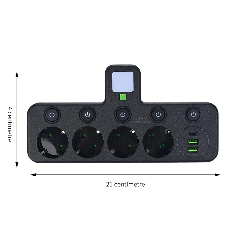 Ổ Cắm 4 Lỗ Có USB Type-C, Không Dây, Chuẩn EU