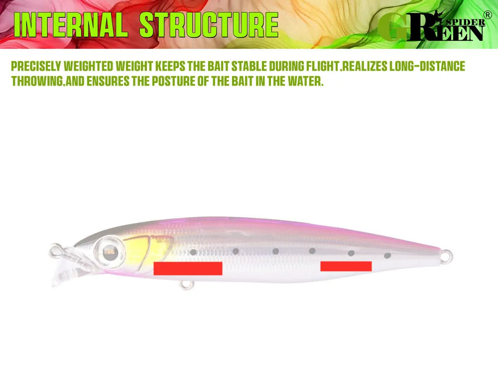 GREENSPIDER Sinking Minnow 100mm 34g Wobbler Pesca Swimbait Long Cast Tackle Pike Fishhook Sea Fishing Lure Jerkbait