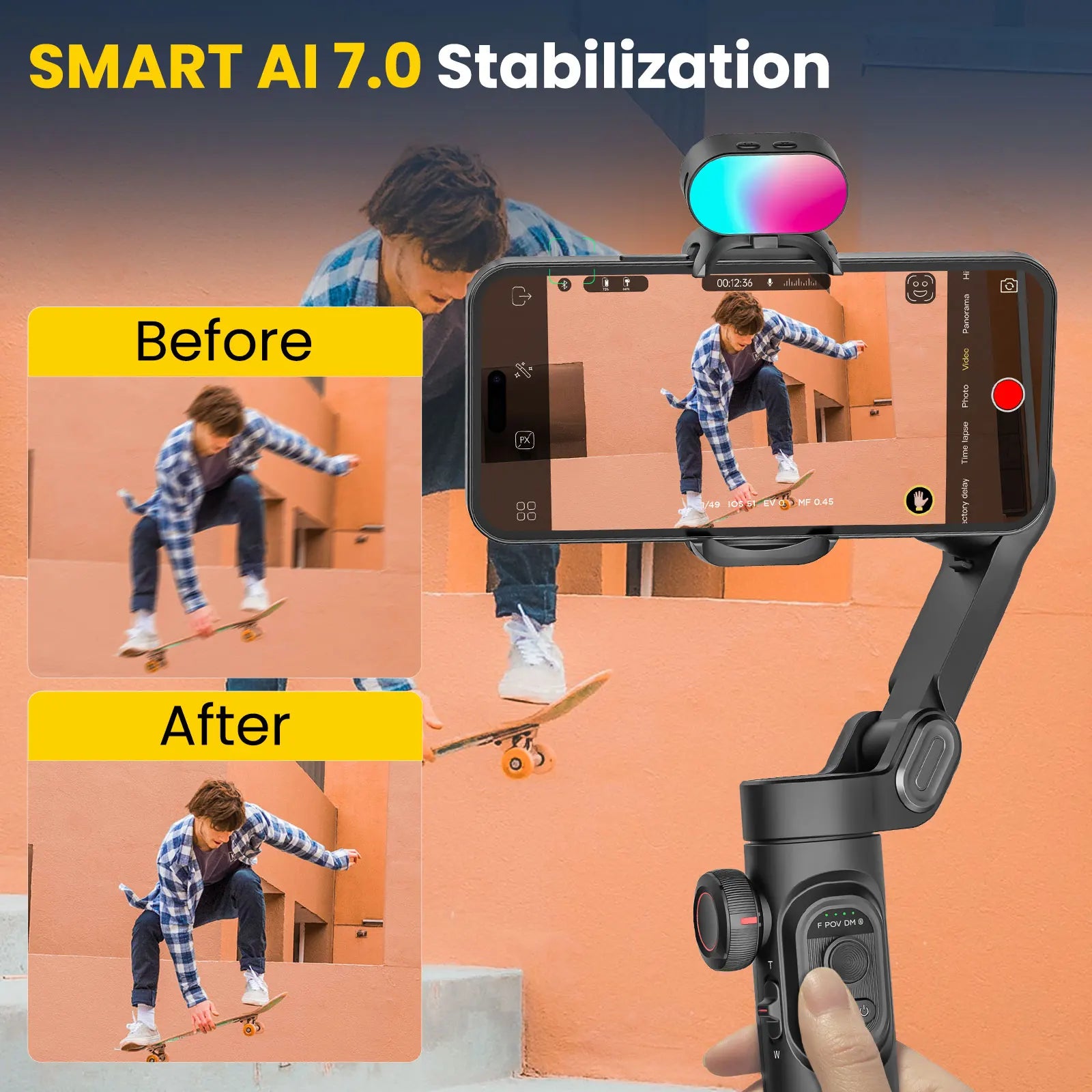 AOCHUAN Smart XE Combo Phone Gimbal Stabilizer with Extension Rod 3-Axis Phone Gimbal Stabilizer For iphone and Android phone - Daisan Mart