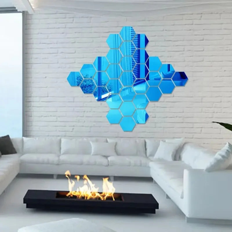 120/6pcs 3D Mirror Wall Sticker Hexagon Acrylic Self Adhesive Mirror Stickers Art Wall Decal Mosaic Tiles DIY Home Bedroom Decor