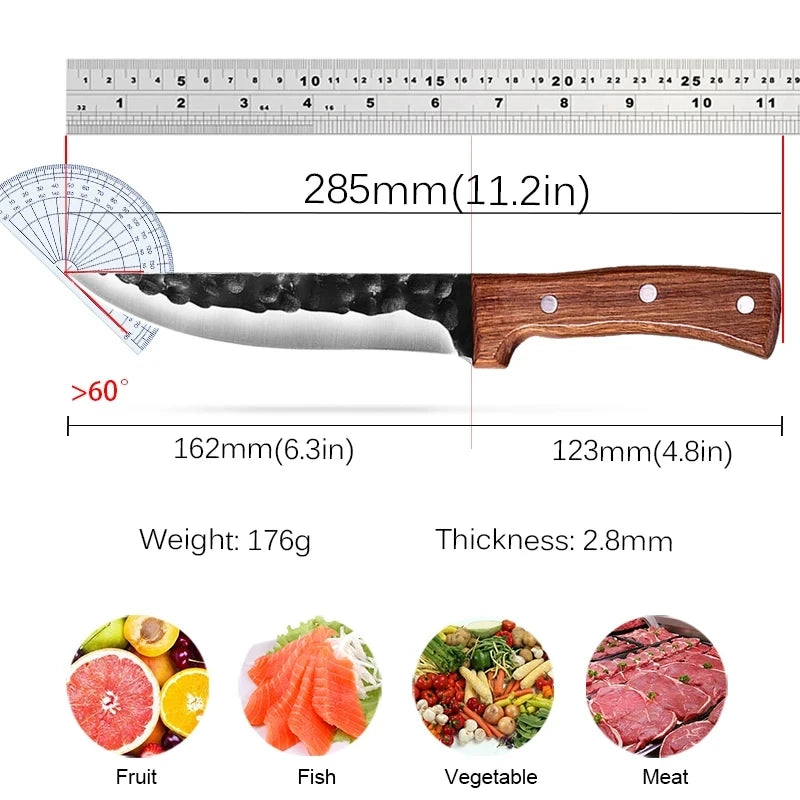 6.5" Forged Knife Stainless Steel Boning Butcher Knife Meat Cleaver Fishing Knife Professional Chef Knife with Sheath