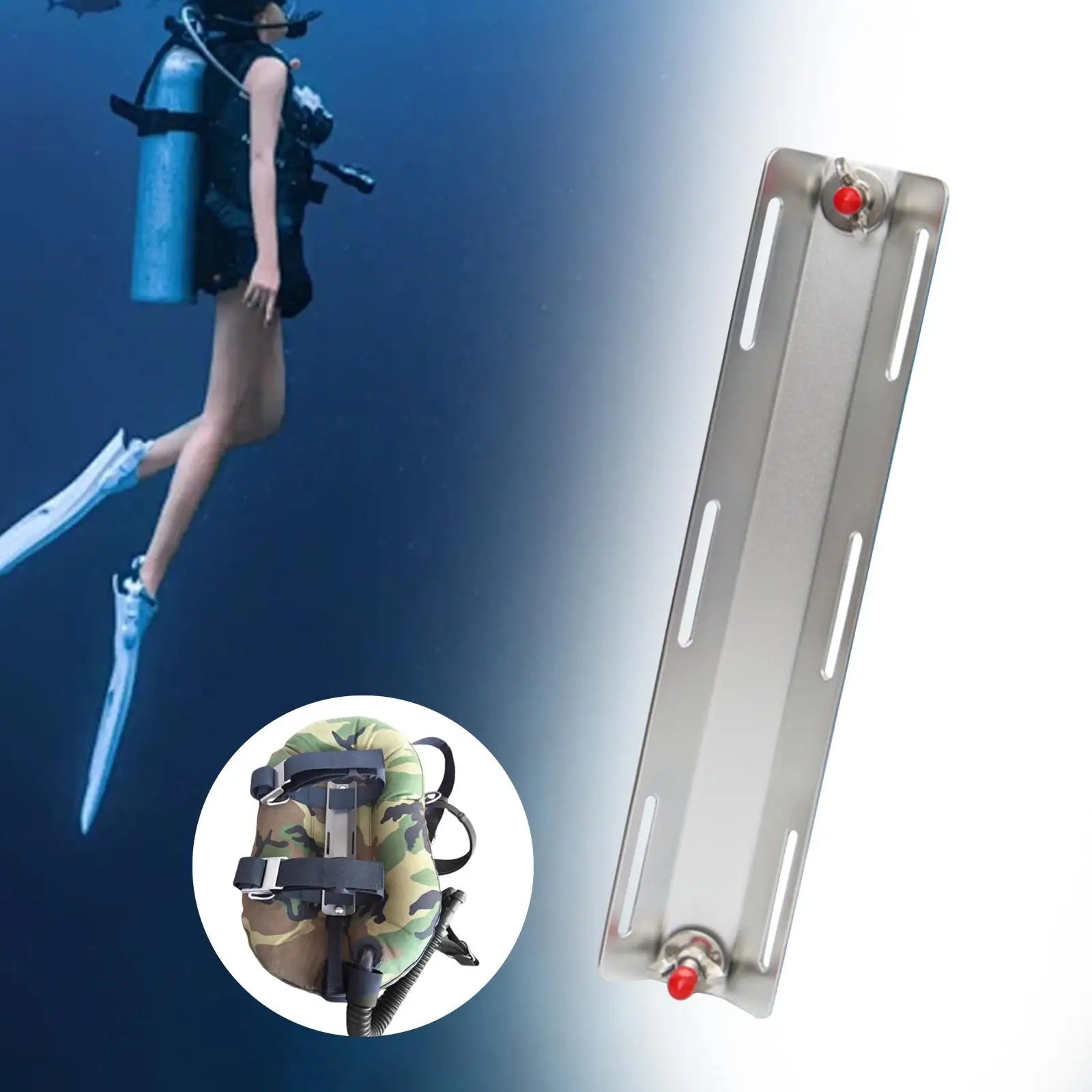 Scuba Diving Backplate 12.20inch in Length Stainless Steel with Mounting Screw for Underwater Crotch Straps Watersports Summer