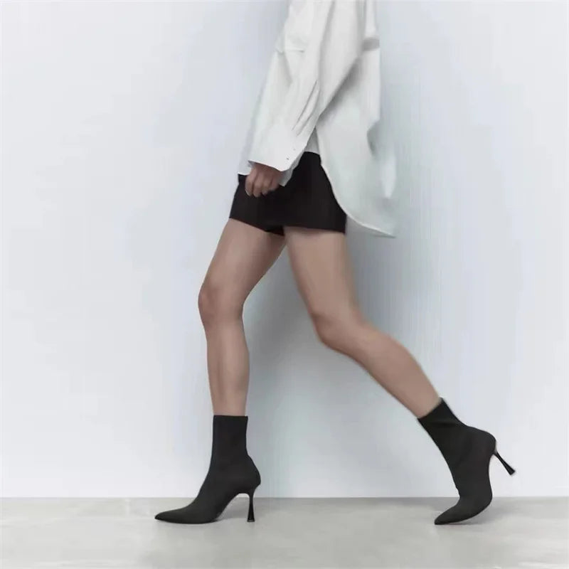 Liyke Black Women's High-top Pointed Toe Party Boots 40