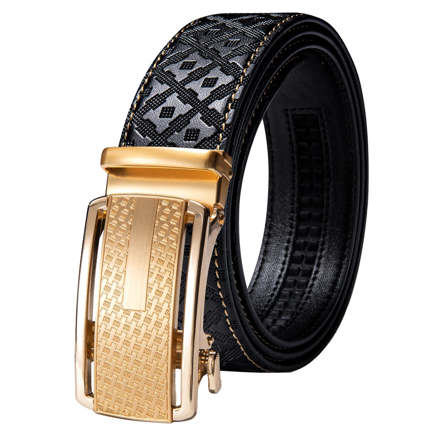 High quality black cowhide men's belt with automatic buckle 130cm