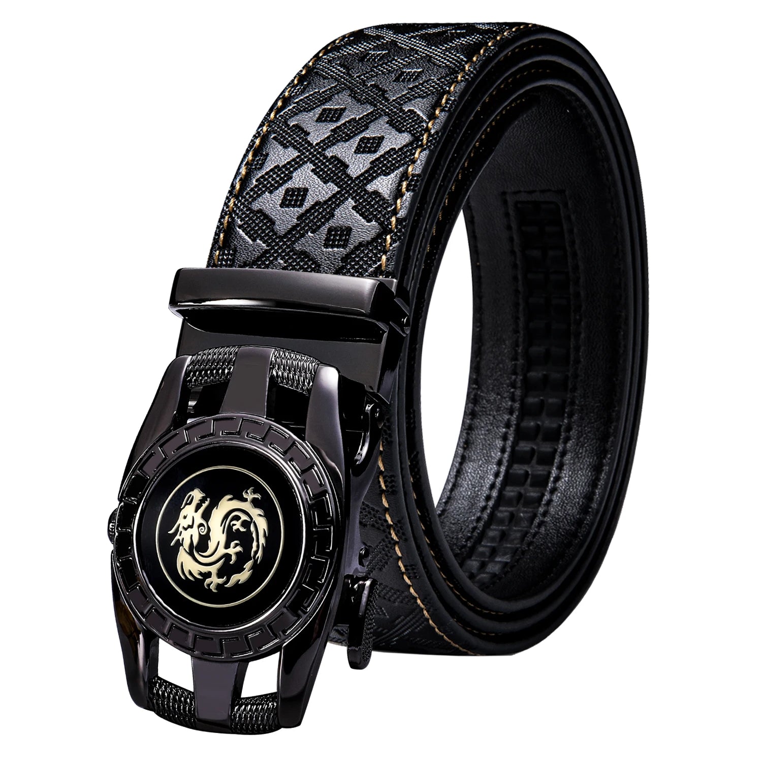 High quality black cowhide men's belt with automatic buckle 130cm