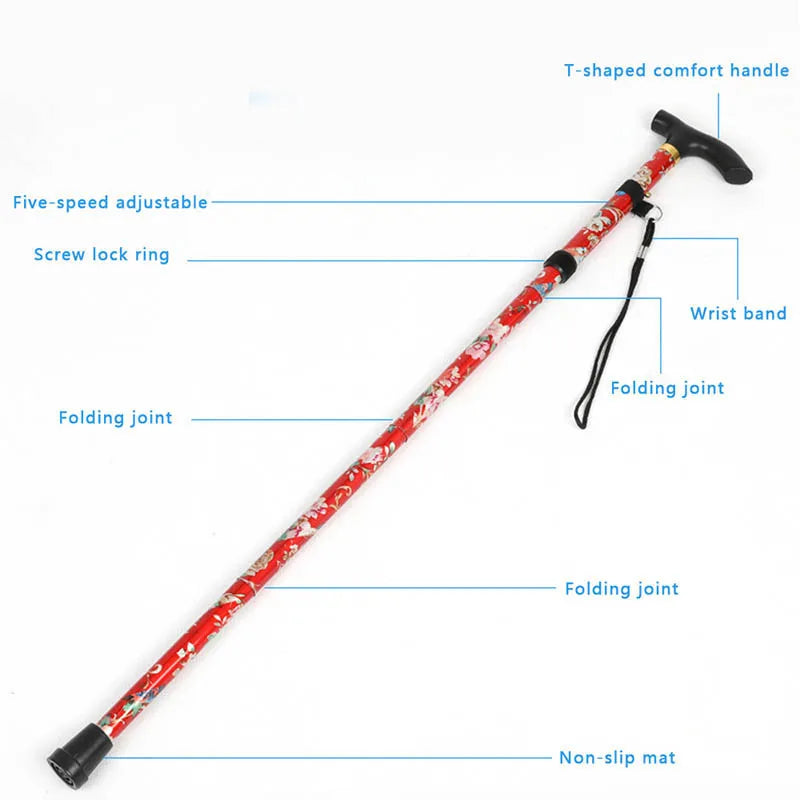 Lightweight Folding Walking Stick with Pattern for the Elderly