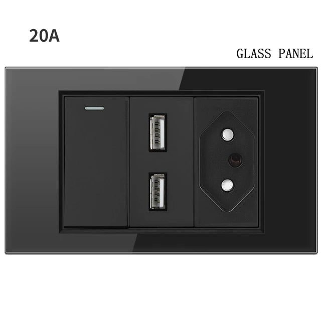 Ổ Cắm Điện Kèm Cổng USB Kính Cường Lực Brazil 118