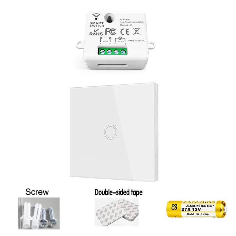 Wireless RF Smart Light Wall Switch with Remote Control Touch Wall Panel Mini Relay Receiver 110V 220V 10A (inlude battery)