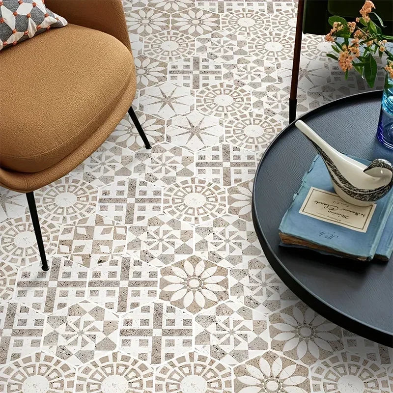 22PCS Self-adhesive Moroccan Style Hexagonal Diagonal Floor Stickers Non-slip Waterproof Decals for Kitchen Bathroom Decoration