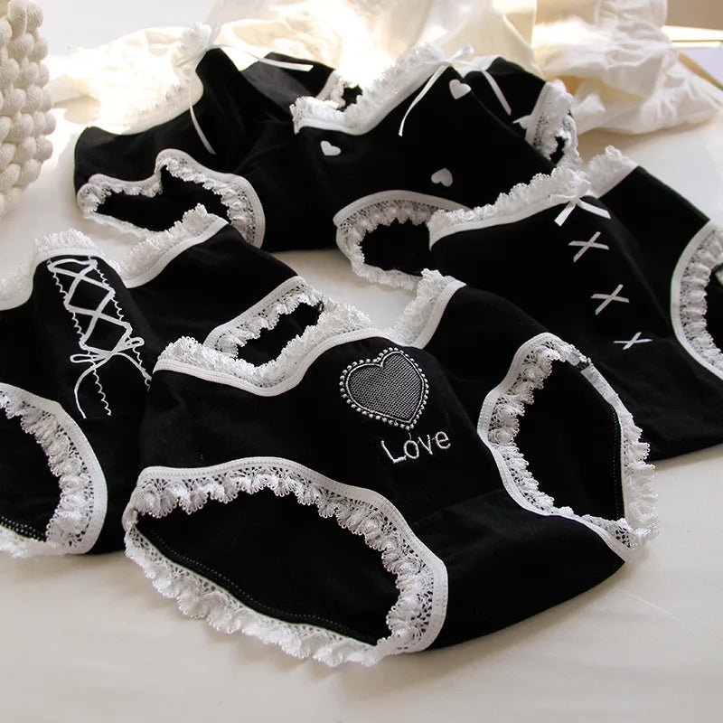 Women's Cotton Panties - White Lace, Seamless, 5 Pieces