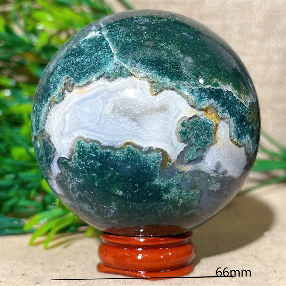 Moss Agate Ball - Spiritual Power &amp; Decoration