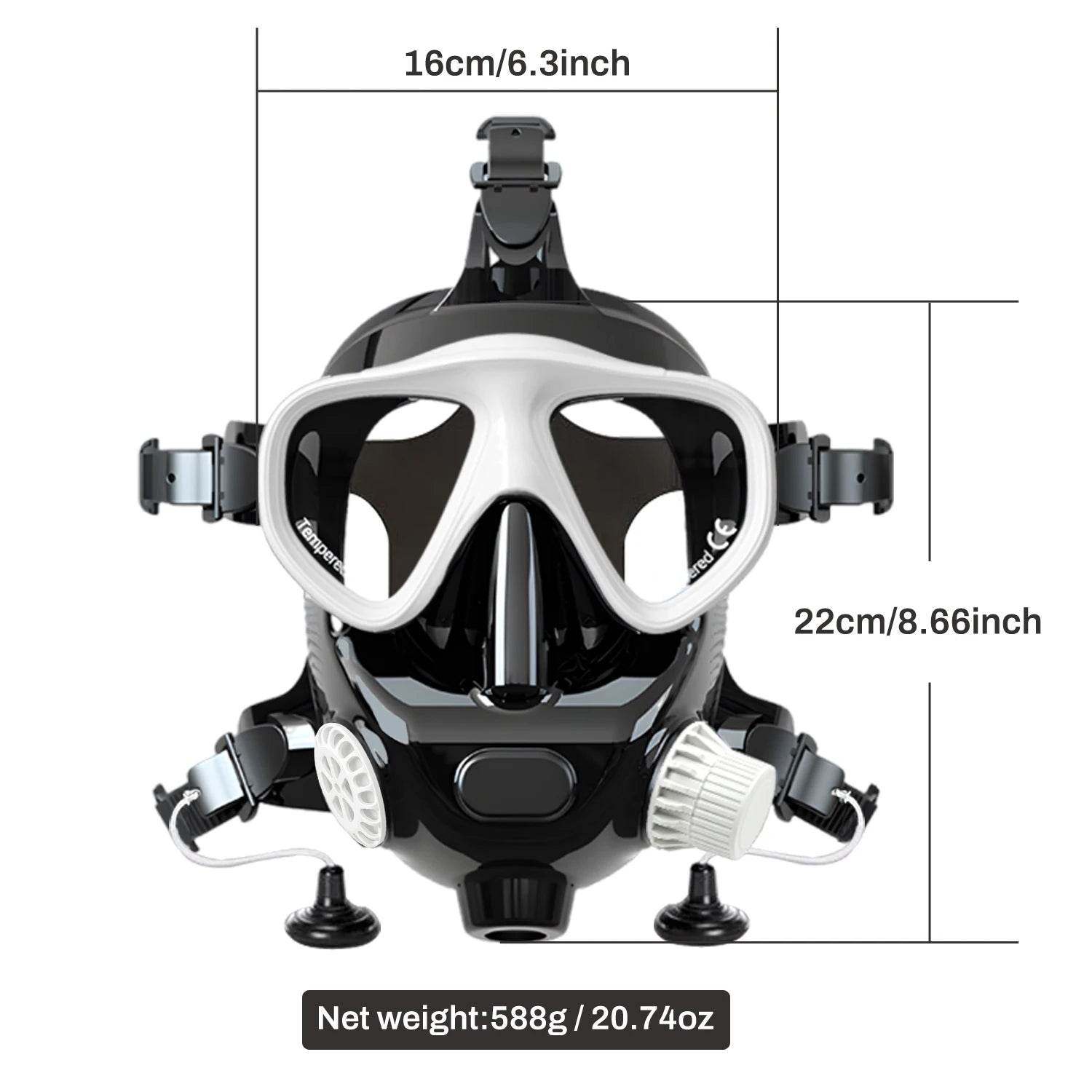 The Full Face Diving Mask with Camera Mount, Full Face Snorkel Mask for Adults Compatible with Above 1L Scuba Diving Tank，Unisex