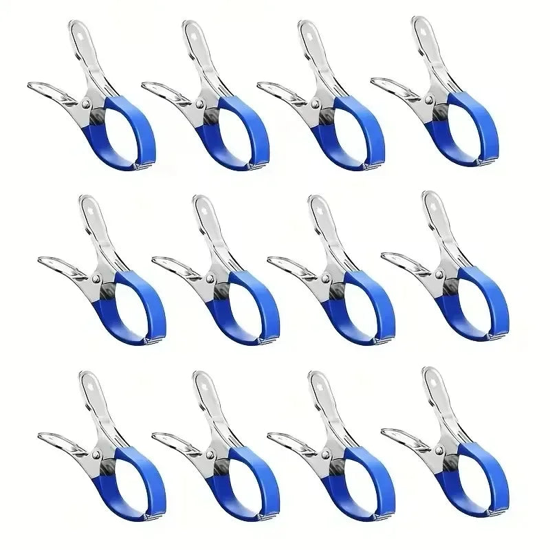 6/12pcs Durable Stainless Steel Pool Cover Clips with Blue Plastic Handle - Suitable for Ground Pool Covers and Photography
