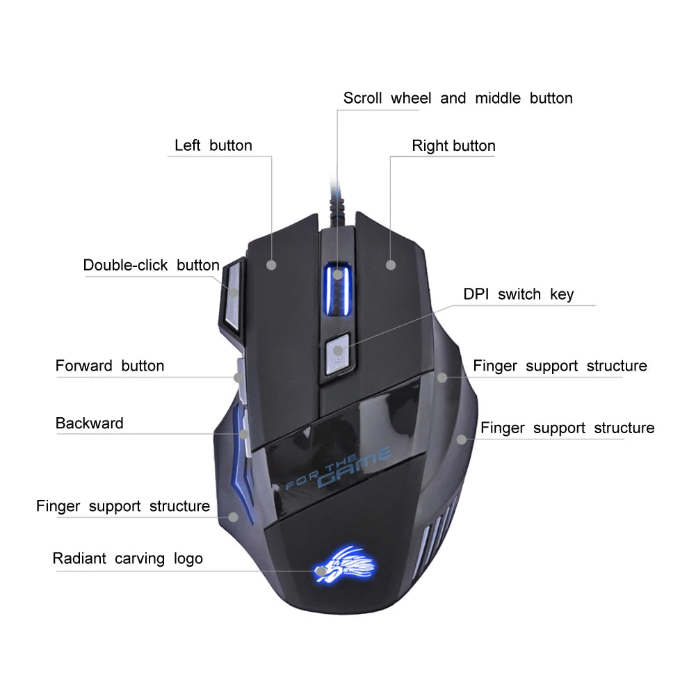 USB Wired Gaming Mouse 7-Color Backlight 5500 DPI Adjustable Optical Mice Ergonomic Computer Mouse for Desktop Laptop PC Gamer
