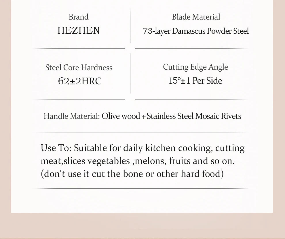 HEZHEN 1PC Or 2PC Knife Set 73 Layer Damascus Steel Powder Steel Core Sharp Kitchen Knives Olive Wood Handle Gift Box