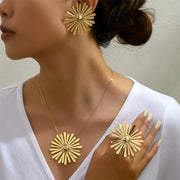 3-Piece Gold-Plated Flower Jewelry Set: Earrings, Ring, Necklace