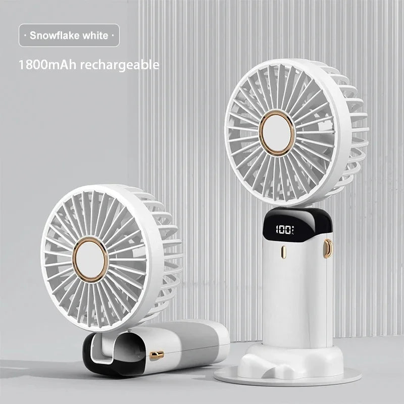 Handheld Mini Fan Foldable Portable Neck Hanging Fans 5 Speed ​​USB Rechargeable Fan with Phone Stand and Display Screen 1800mAh