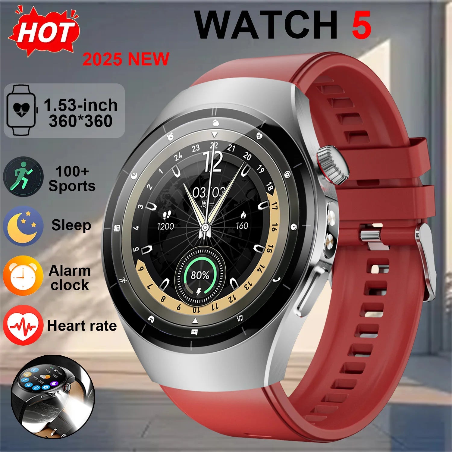 Đồng Hồ Thông Minh 2025 - Watch 5 AMOLED Chống Nước IP68