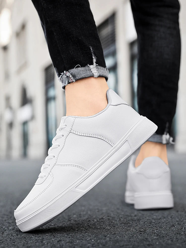 Classic White Sneakers for Men and Women, Comfortable Leather, Large Size