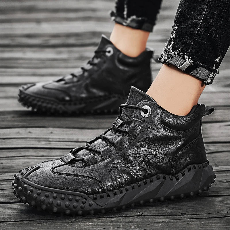 Men's Vintage Handmade Leather High-Top Lace-Up Retro Shoes