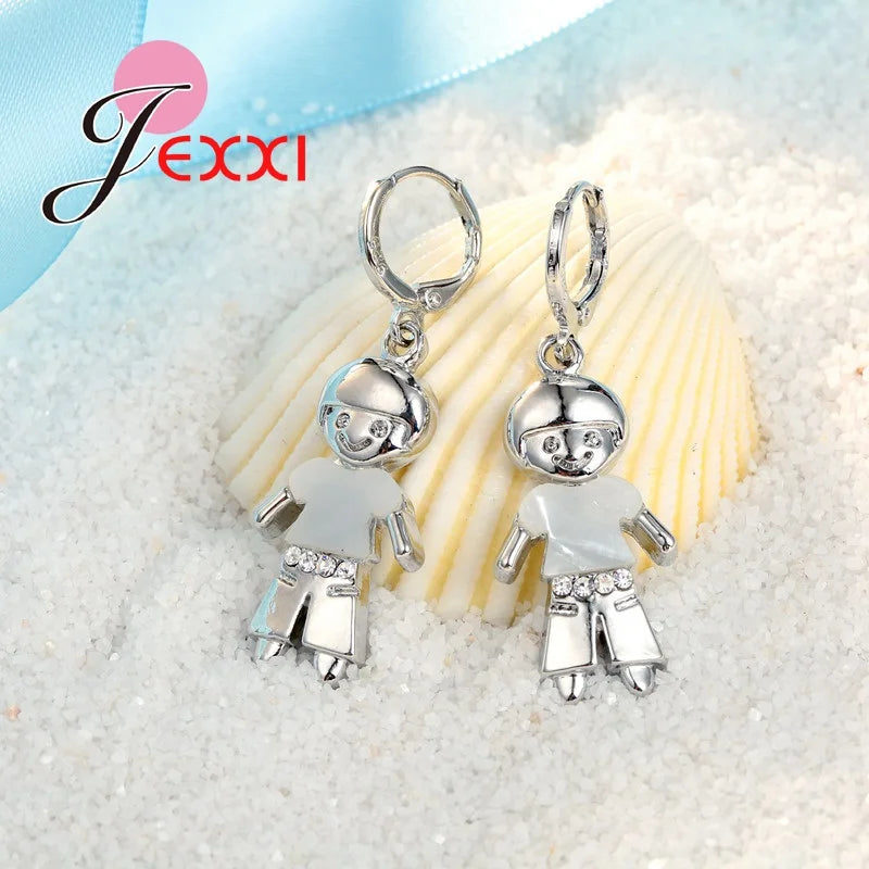 Lovely Boy Silver Wedding Jewelry Set: Necklace &amp; Earrings