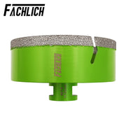 Mũi khoan màu xanh lục với viền kim loại nhám, có lỗ và khắc chữ "FACHLICH".