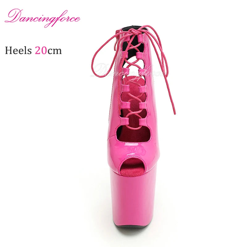 20cm High Heels, Dark Pink, Wedges, Short Cut