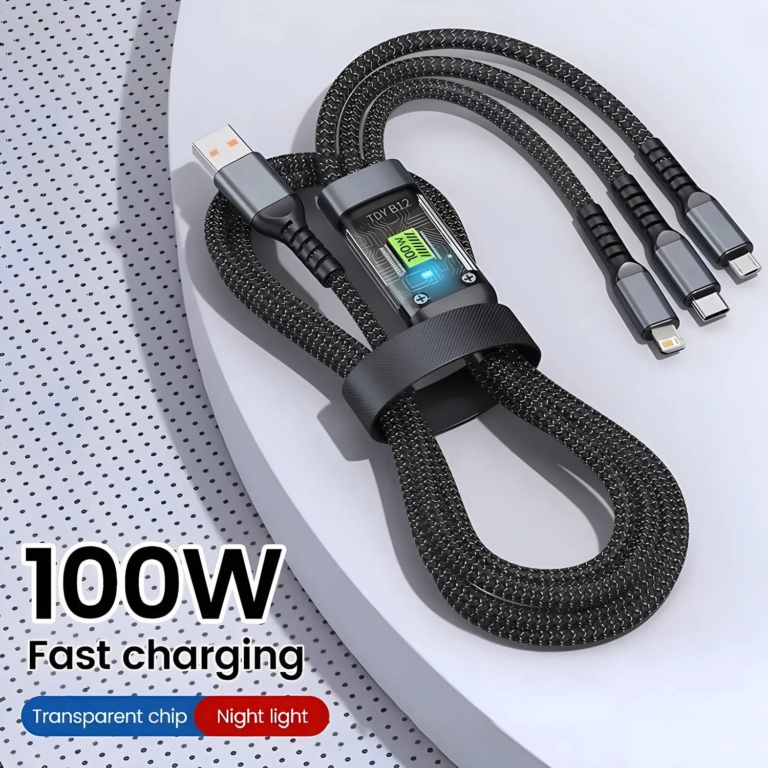 Cáp Sạc Nhanh 100W 3in1 Đa Năng Bọc Dù USB Type-C - Daisan Mart